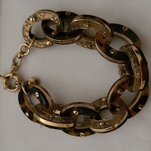 J Crew Elegant Glittery Tortoise Gold and Black Chain Bracelet New Without Tags